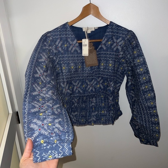 NWT let me be embroidered smocked blouse anthro - Picture 5 of 7